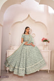 ملابس حفلات العمل النسائية ذات شبكة مطرزة على شكل فراشة خضراء، LEHENGA CHOLI 