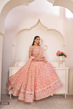 WOMEN'S LIGHT PINK BUTTERFLY NET EMBROIDERED THREAD WORK PARTY WEAR LEHENGA CHOLI