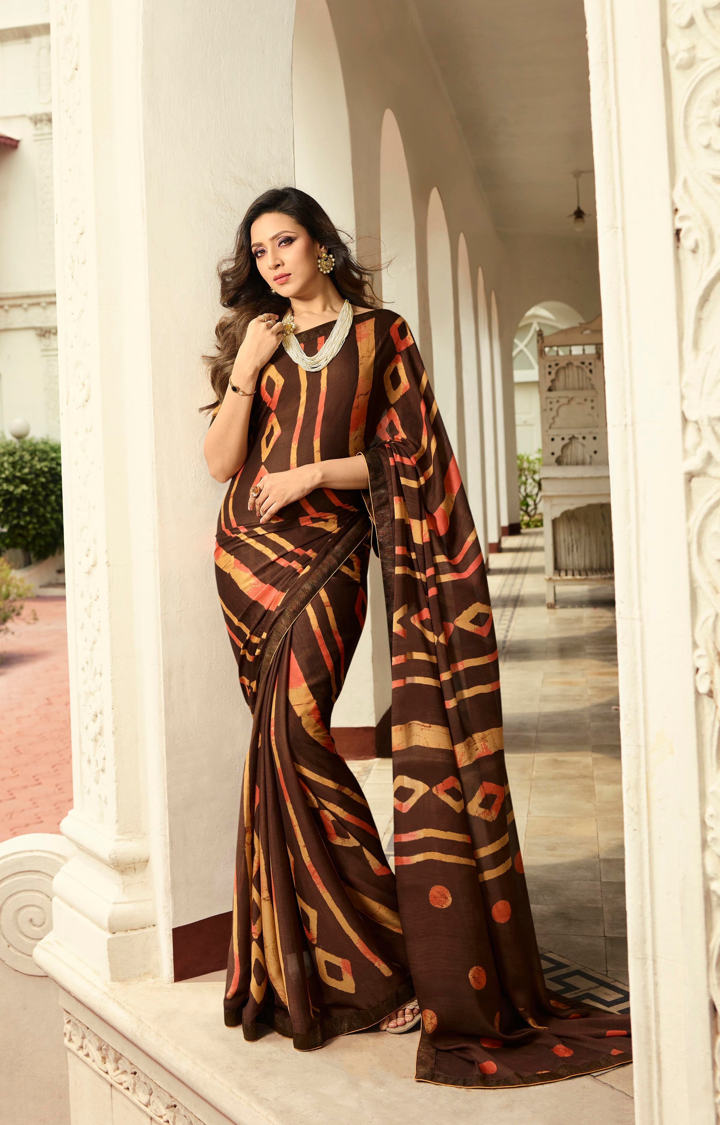 Vsaree Brown Rangoli Silk Printed And Banglori Saree With Heavy Rich Pallu