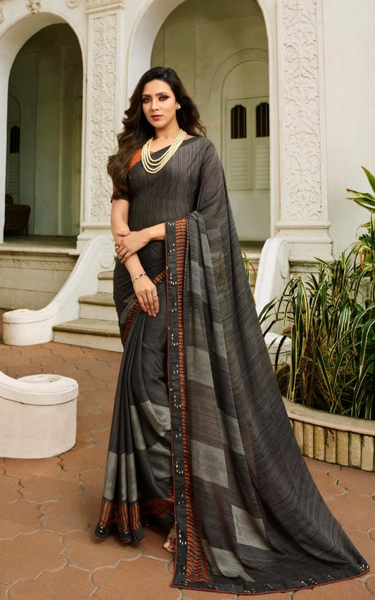 Vsaree Grey  Rangoli Silk Printed And Banglori Saree With Heavy Rich Pallu