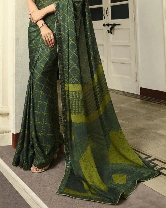 Vsaree Parrot  Rangoli Silk Printed And Banglori Saree With Heavy Rich Pallu