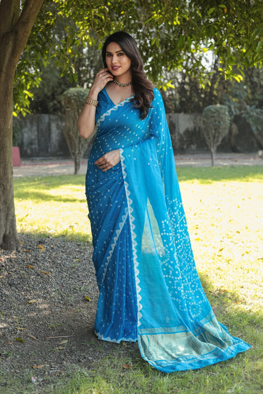 Indian Bandhej Silk Saree Wedding Party Clothing Trending Vsaree For Woman