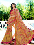 Vsaree Yellow Georette Designer And Printed Work Saree With Banglory Blouse For Women