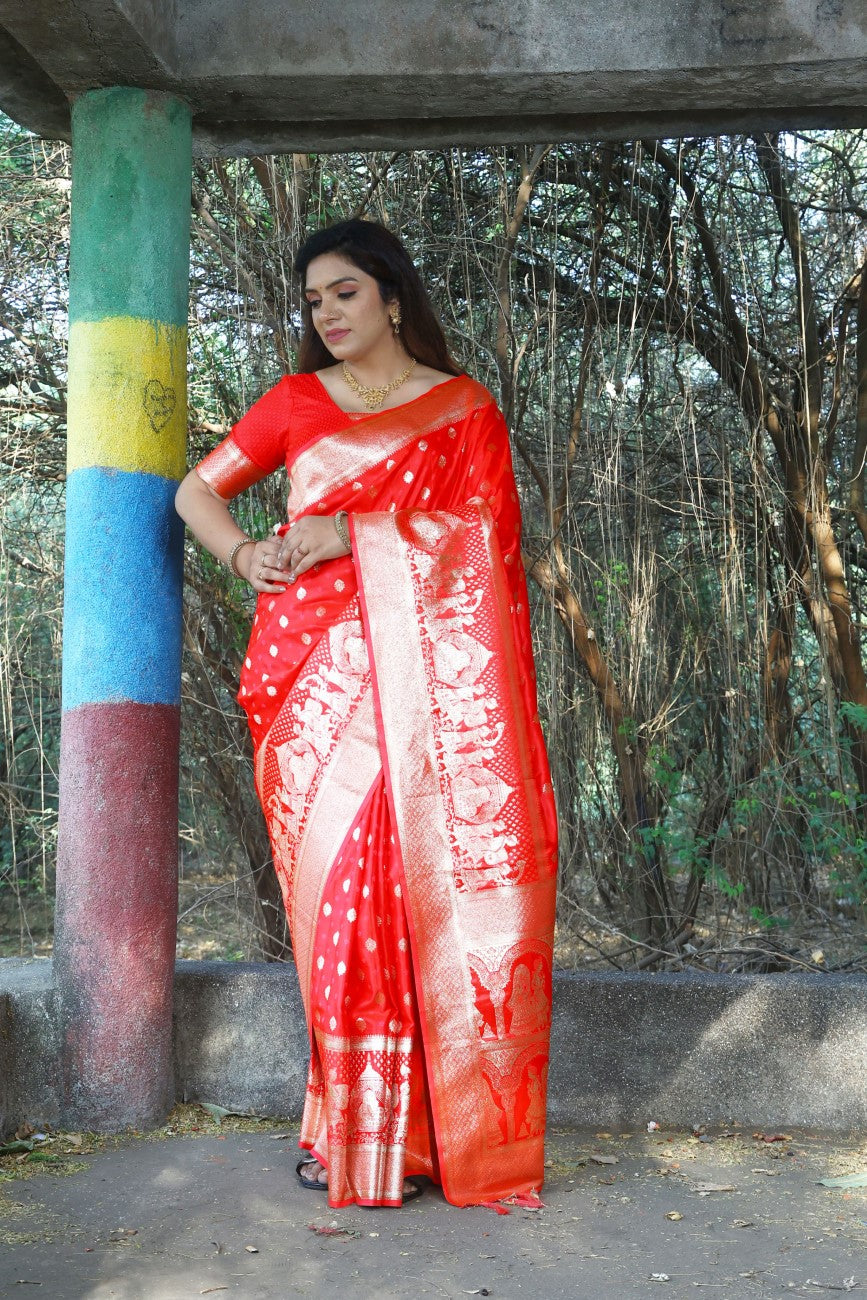 Banarasi Silk With Weaving Golden Border Saree And Designer Blouse