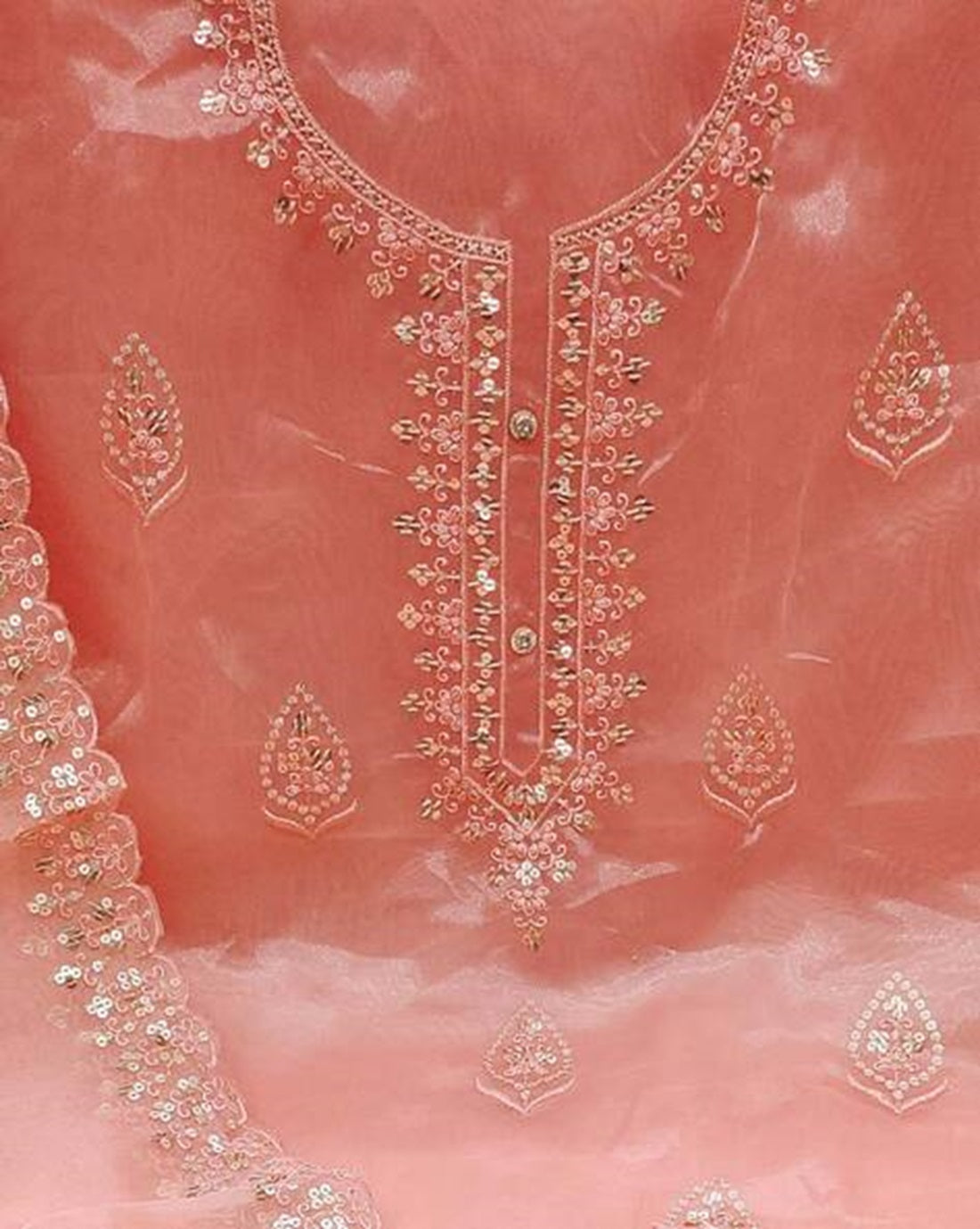 Zooara Peach Color Organza Function And Wedding Dress Matrials With Bottom And Dupatta