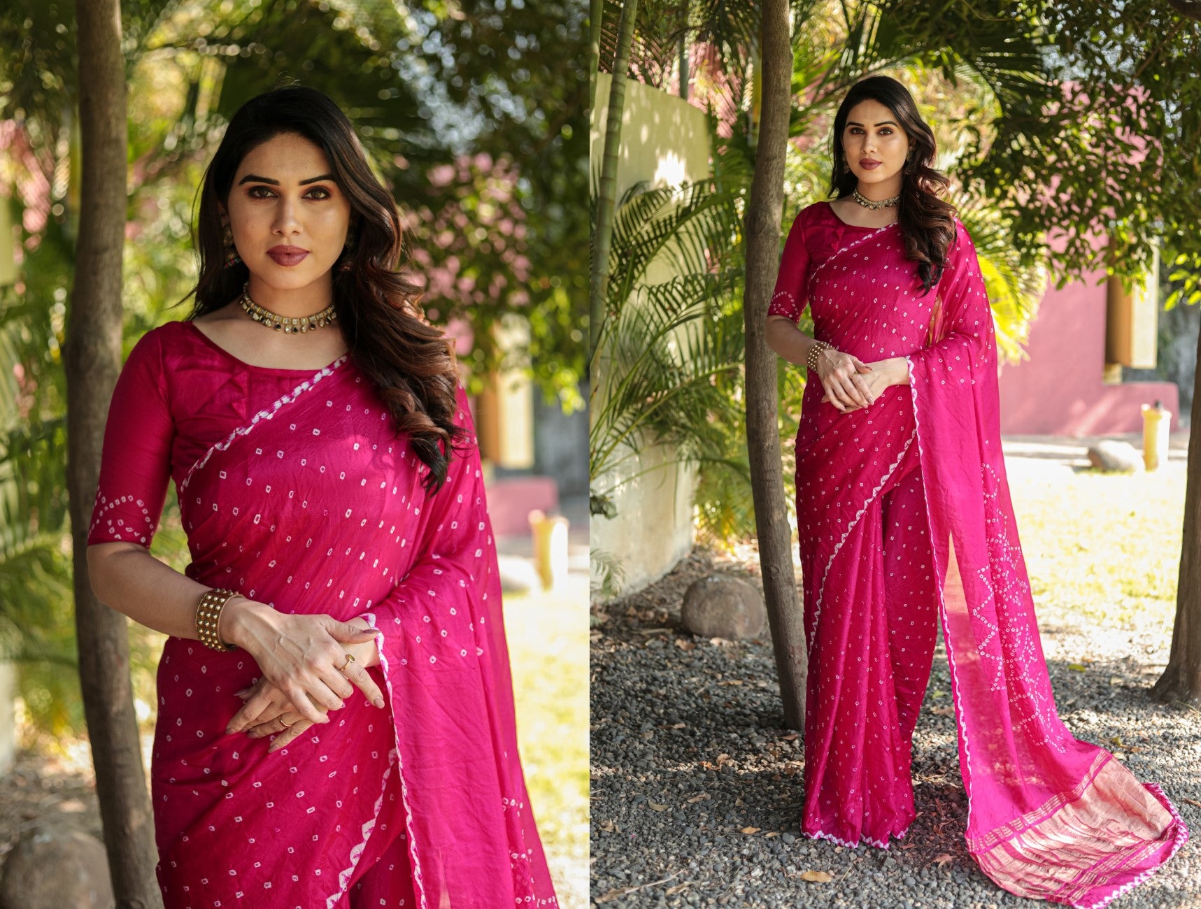 Indian Bandhej Silk Saree Wedding Party Clothing Trending Vsaree For Woman