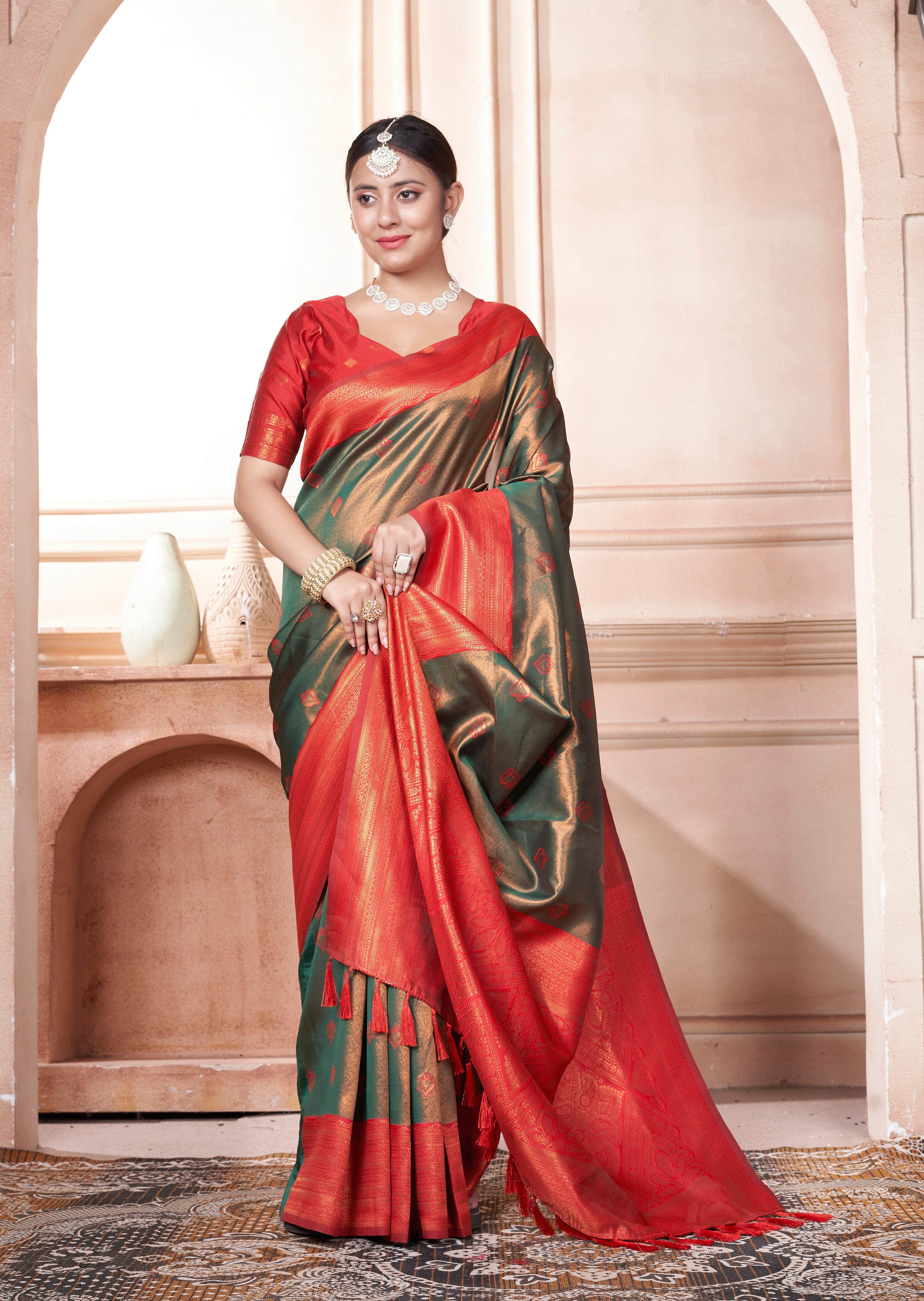 Vsaree Green Kanchipuram Silk Saree With Designer Zari Weaving Border And Blouse