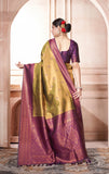 Vsaree Mustard Kanchipuram Silk Saree With Designer Zari Weaving Border And Blouse