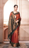 Vsaree Orange Kanchipuram Silk Saree With Designer Zari Weaving Border And Blouse