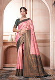 Vsaree Pink Kanchipuram Silk Saree With Designer Zari Weaving Border And Blouse