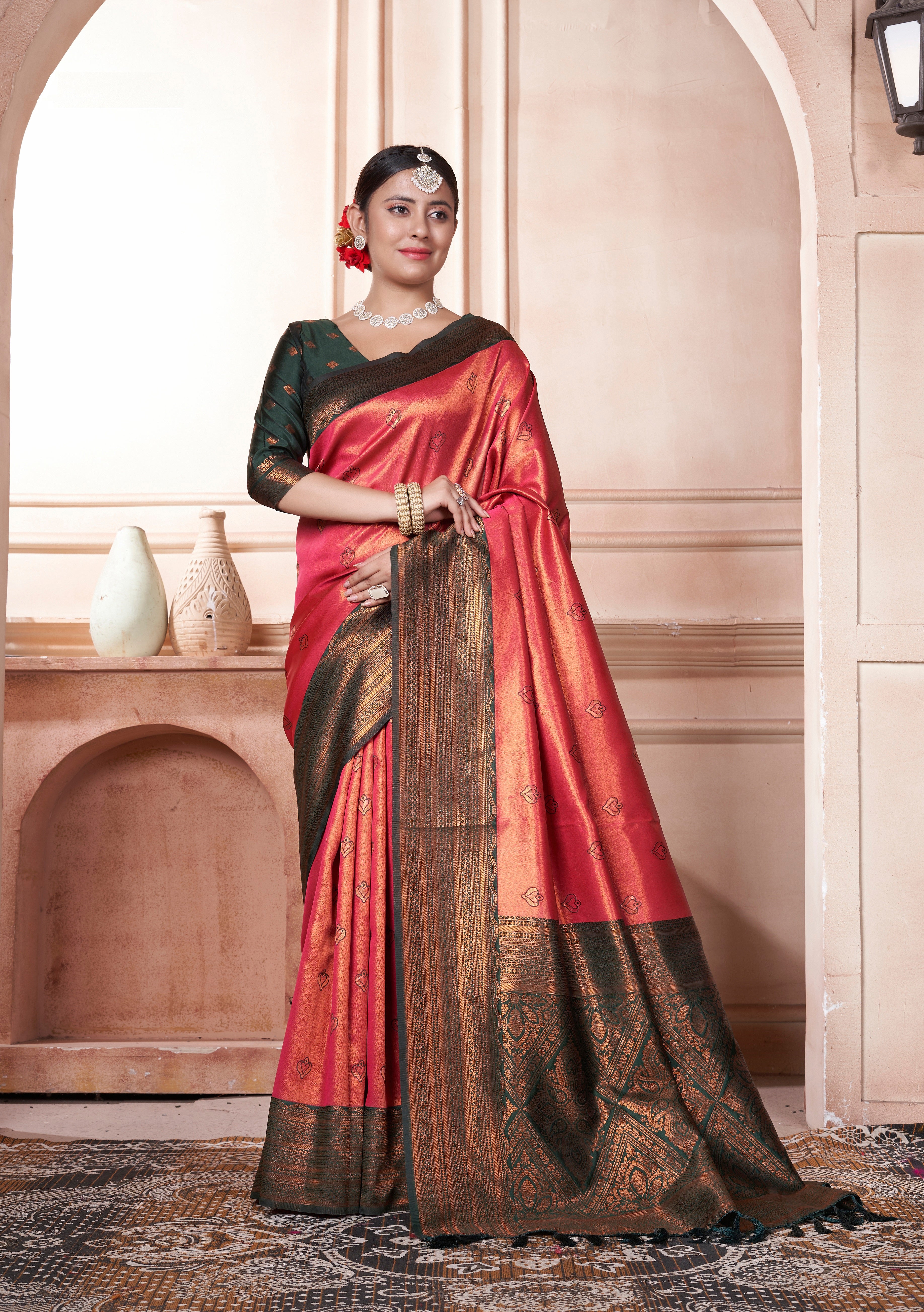 Vsaree Red Kanchipuram Silk Saree With Designer Zari Weaving Border And Blouse