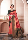 Vsaree Red Kanchipuram Silk Saree With Designer Zari Weaving Border And Blouse