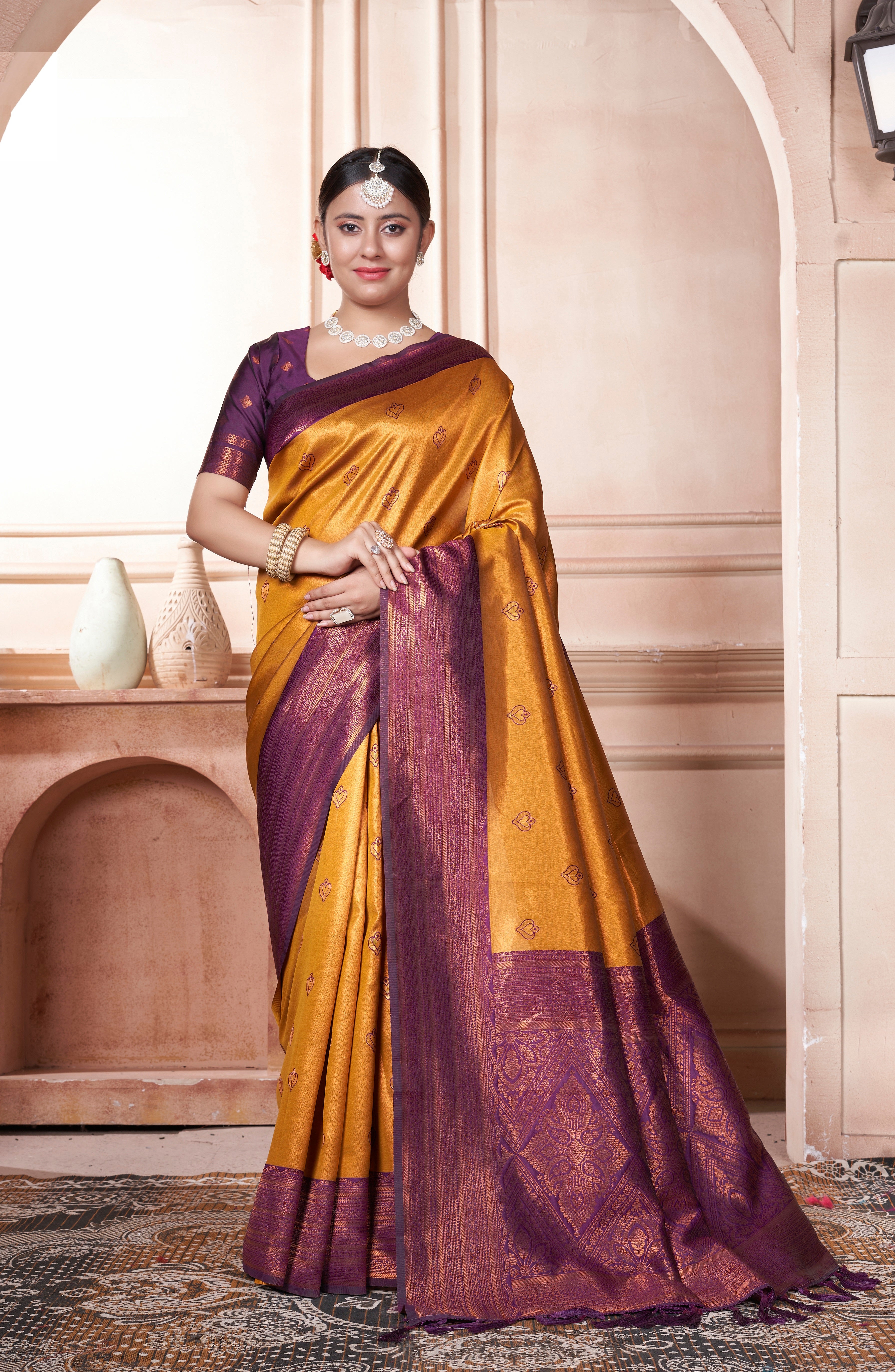 Vsaree Yellow Kanchipuram Silk Saree With Designer Zari Weaving Border And Blouse