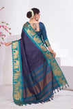 Vsaree Navy Blue Kanjivaram Silk Saree With Designer Zari Weaving Border And Blouse