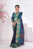 Vsaree Navy Blue Kanjivaram Silk Saree With Designer Zari Weaving Border And Blouse