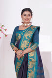 Vsaree Navy Blue Kanjivaram Silk Saree With Designer Zari Weaving Border And Blouse