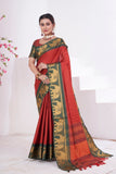 Vsaree Red Kanjivaram Silk Saree With Designer Zari Weaving Border And Blouse