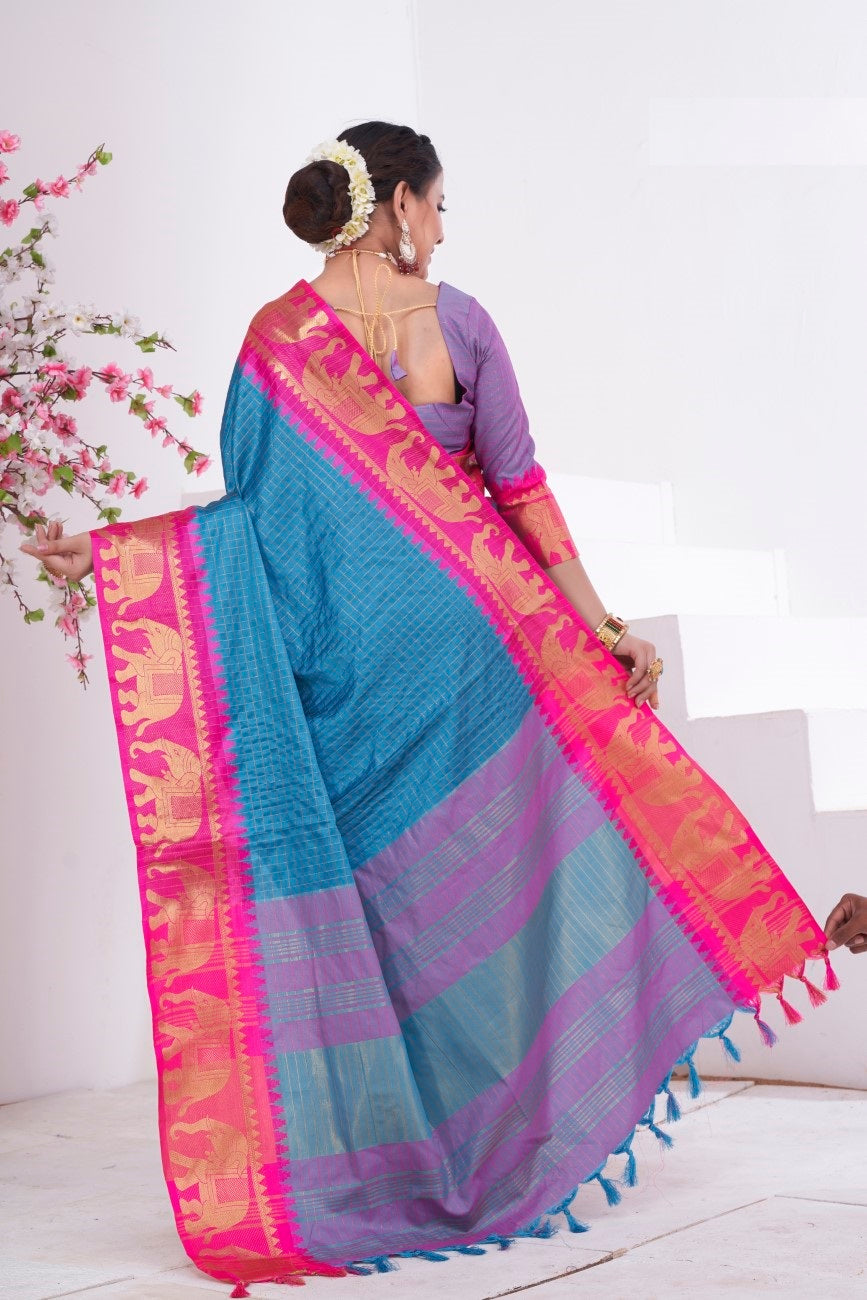 Vsaree Sky Blue Kanjivaram Silk Saree With Designer Zari Weaving Border And Blouse