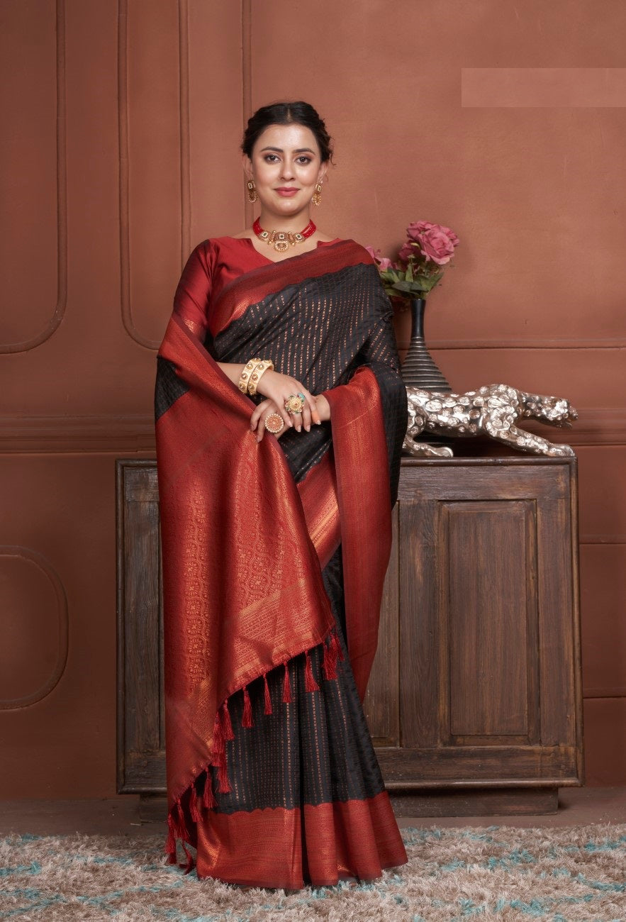 Vsaree Black Kanjivaram Silk Saree With Designer Zari Weaving Border And Blouse