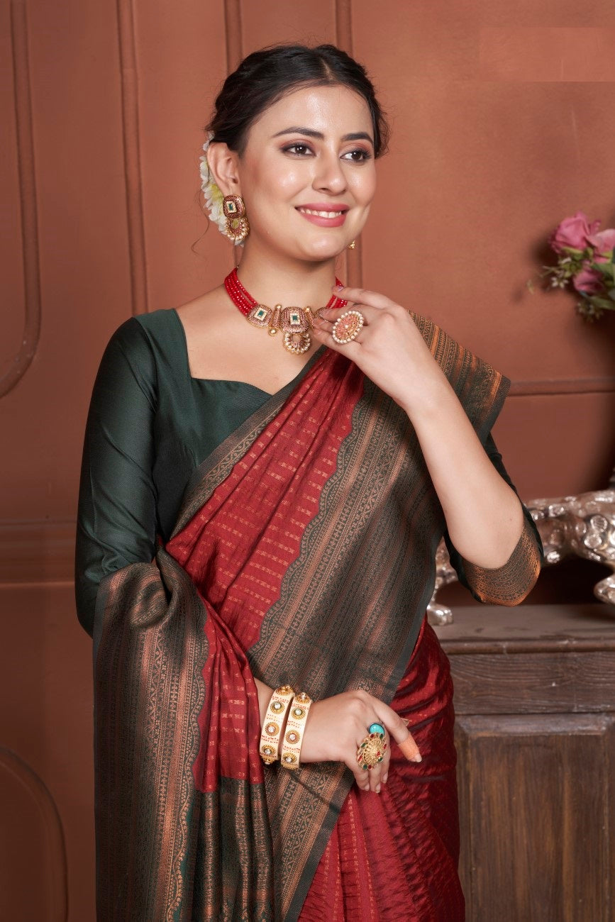 Vsaree Dark Green Kanjivaram Silk Saree With Designer Zari Weaving Border And Blouse