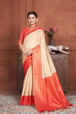 Vsaree Light Orange Kanjivaram Silk Saree With Designer Zari Weaving Border And Blouse