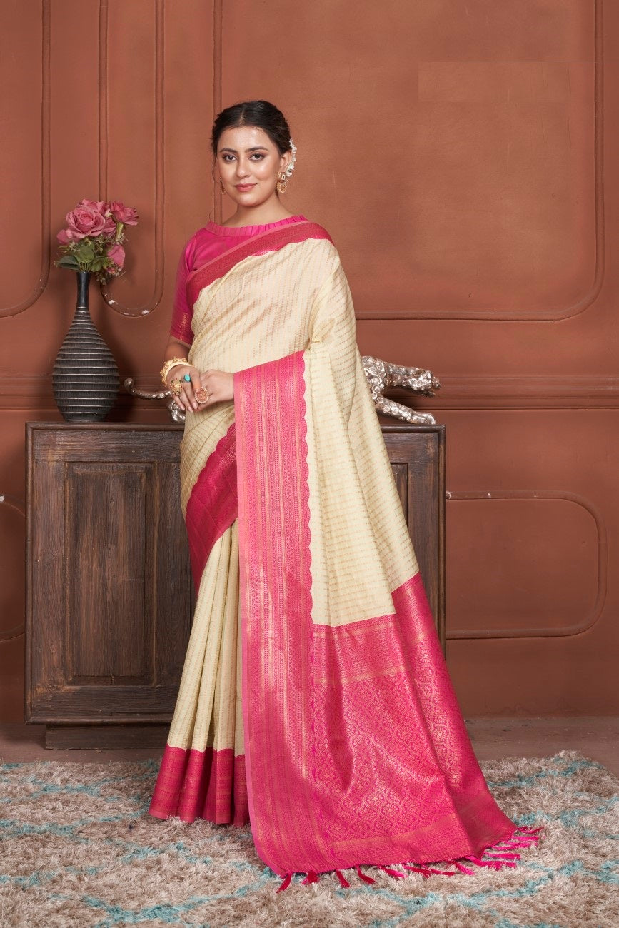 Vsaree Pink Kanjivaram Silk Saree With Designer Zari Weaving Border And Blouse