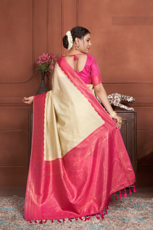 Vsaree Pink Kanjivaram Silk Saree With Designer Zari Weaving Border And Blouse