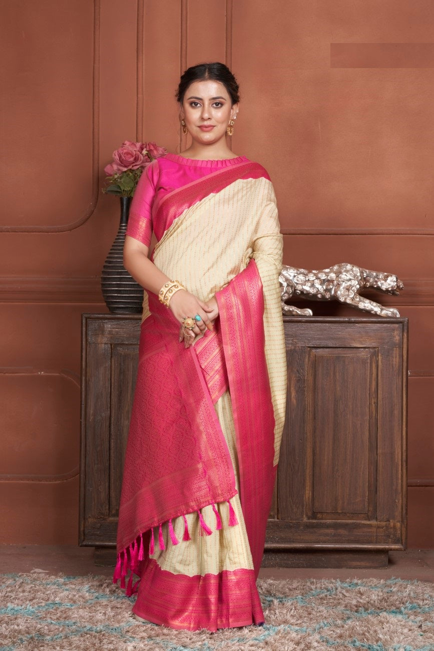 Vsaree Pink Kanjivaram Silk Saree With Designer Zari Weaving Border And Blouse