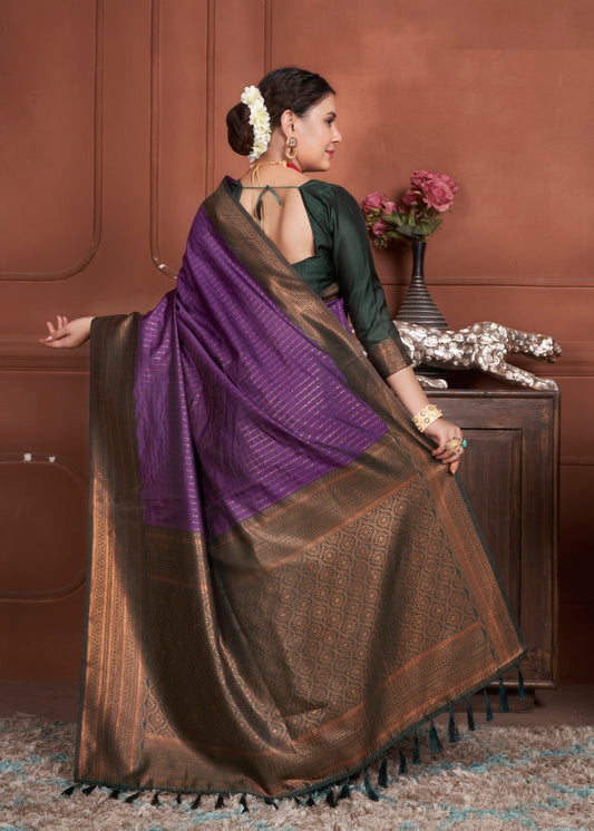 Vsaree Purple Kanjivaram Silk Saree With Designer Zari Weaving Border And Blouse