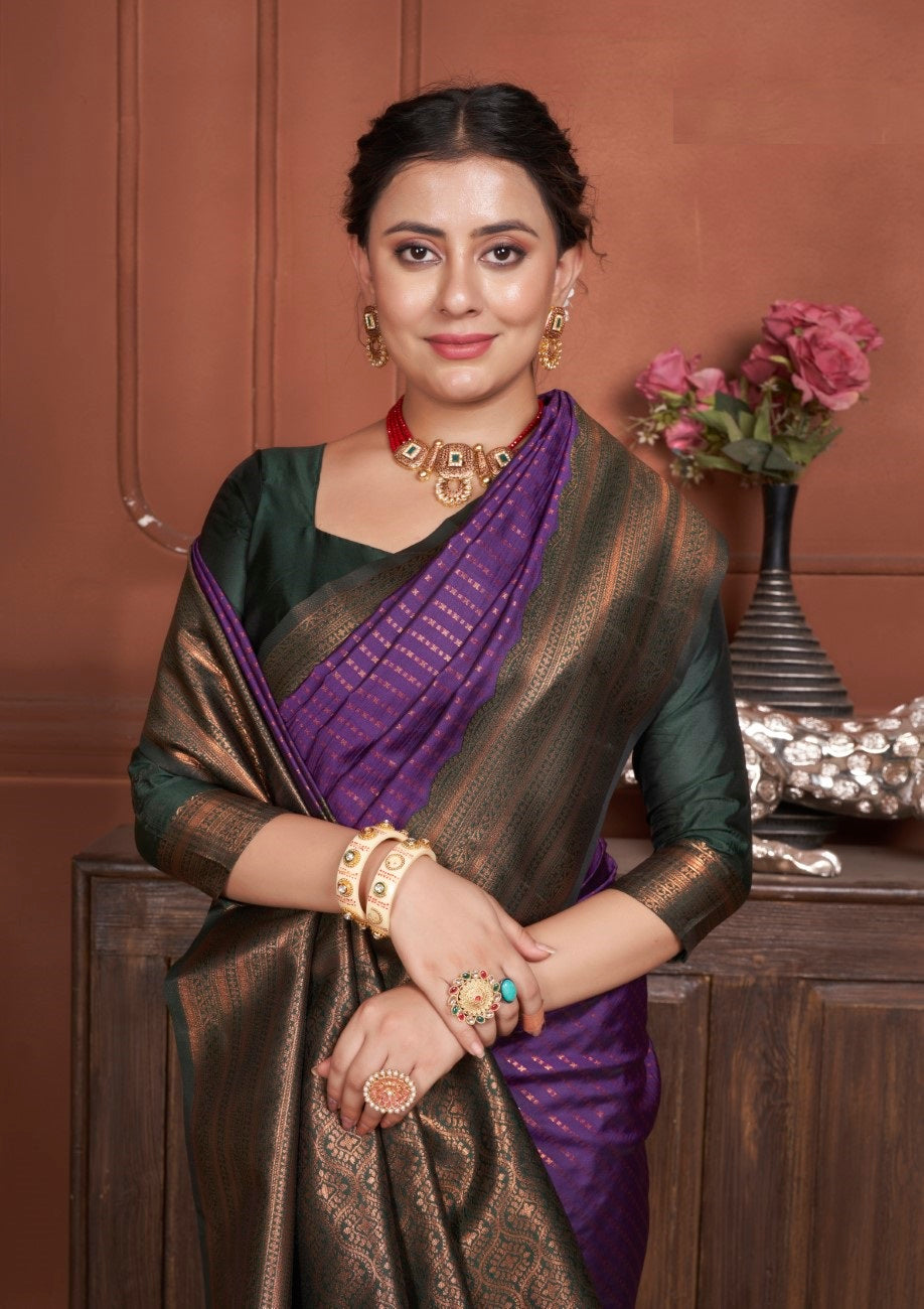 Vsaree Purple Kanjivaram Silk Saree With Designer Zari Weaving Border And Blouse