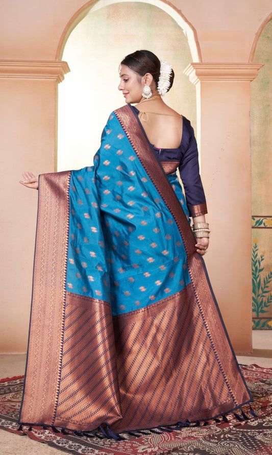 Vsaree Blue Kanjivaram Silk Saree With Designer Zari Weaving Border And Blouse