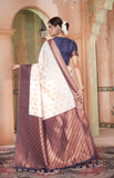 Vsaree Cream Kanjivaram Silk Saree With Designer Zari Weaving Border And Blouse