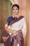 Vsaree Cream Kanjivaram Silk Saree With Designer Zari Weaving Border And Blouse