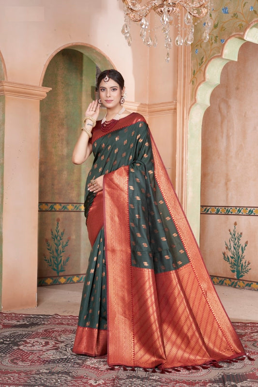 Vsaree Green Kanjivaram Silk Saree With Designer Zari Weaving Border And Blouse