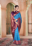 Vsaree Indigo Kanjivaram Silk Saree With Designer Zari Weaving Border And Blouse