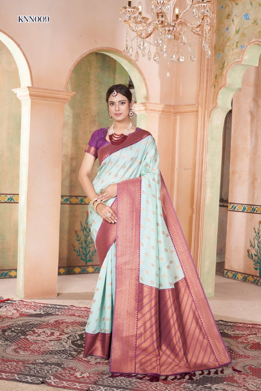 Vsaree Light Blue Kanjivaram Silk Saree With Designer Zari Weaving Border And Blouse