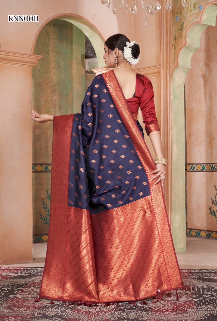 Vsaree Navy Blue Kanjivaram Silk Saree With Designer Zari Weaving Border And Blouse