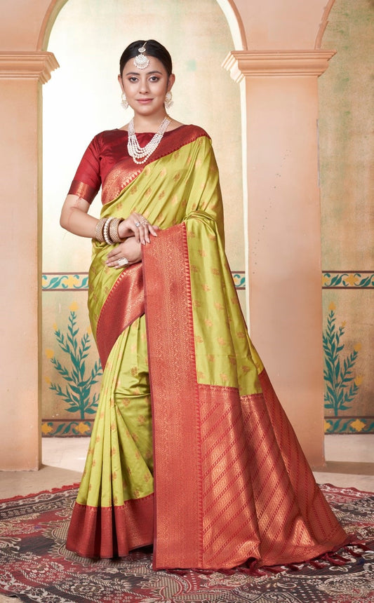 Vsaree Parrot Green Kanjivaram Silk Saree With Designer Zari Weaving Border And Blouse