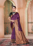 Vsaree Purple Kanjivaram Silk Saree With Designer Zari Weaving Border And Blouse