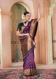 Vsaree Purple Kanjivaram Silk Saree With Designer Zari Weaving Border And Blouse