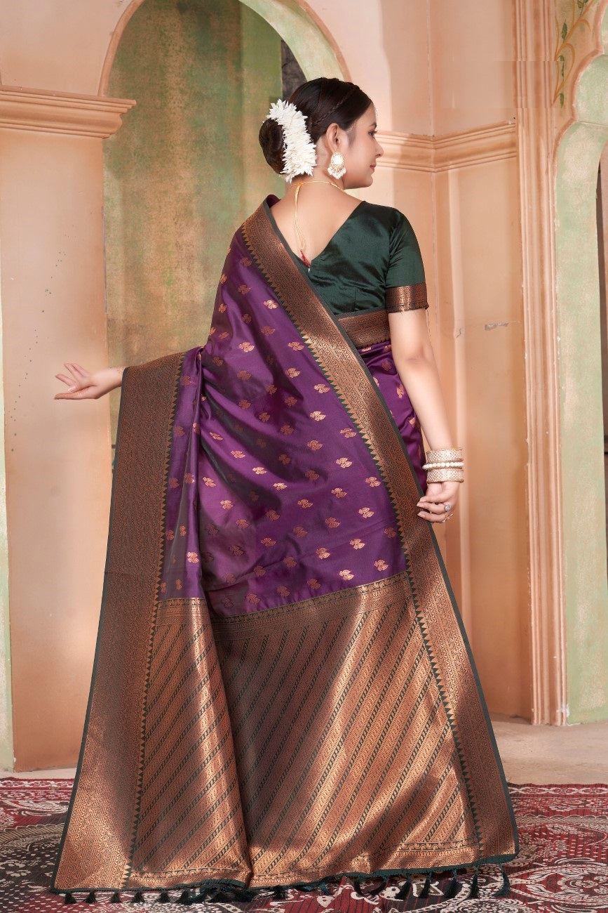 Vsaree Purple Kanjivaram Silk Saree With Designer Zari Weaving Border And Blouse