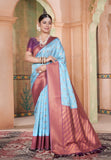 Vsaree Sky Blue Kanjivaram Silk Saree With Designer Zari Weaving Border And Blouse