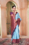 Vsaree Sky Blue Kanjivaram Silk Saree With Designer Zari Weaving Border And Blouse