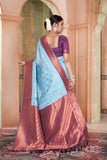 Vsaree Sky Blue Kanjivaram Silk Saree With Designer Zari Weaving Border And Blouse