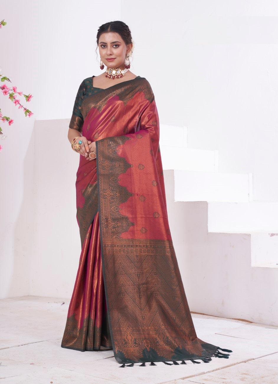 Vsaree Maroon Kanjivaram Silk Saree With Designer Zari Weaving Border And Blouse