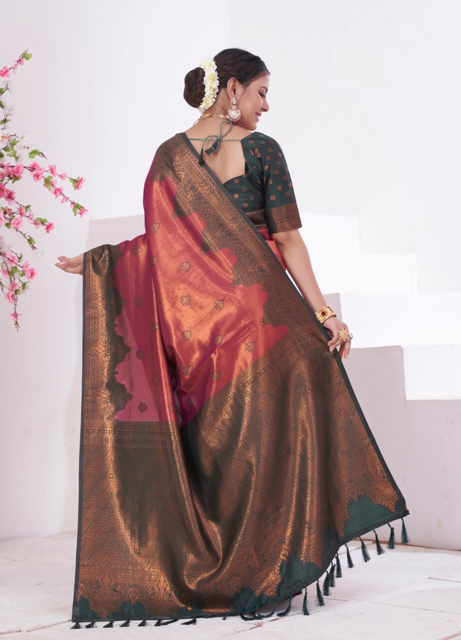 Vsaree Maroon Kanjivaram Silk Saree With Designer Zari Weaving Border And Blouse