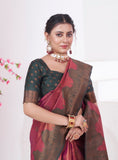 Vsaree Maroon Kanjivaram Silk Saree With Designer Zari Weaving Border And Blouse