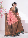 Vsaree Pink Kanjivaram Silk Saree With Designer Zari Weaving Border And Blouse