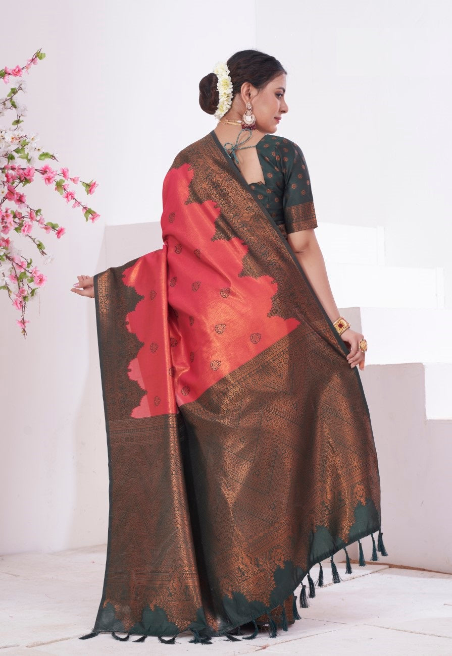 Vsaree Red Kanjivaram Silk Saree With Designer Zari Weaving Border And Blouse