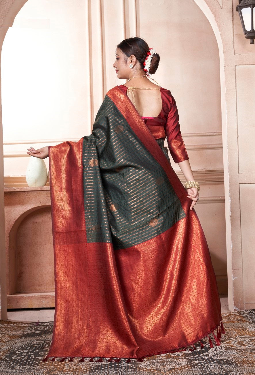 Vsaree Green Kanjivaram Silk Saree With Designer Zari Weaving Border And Blouse